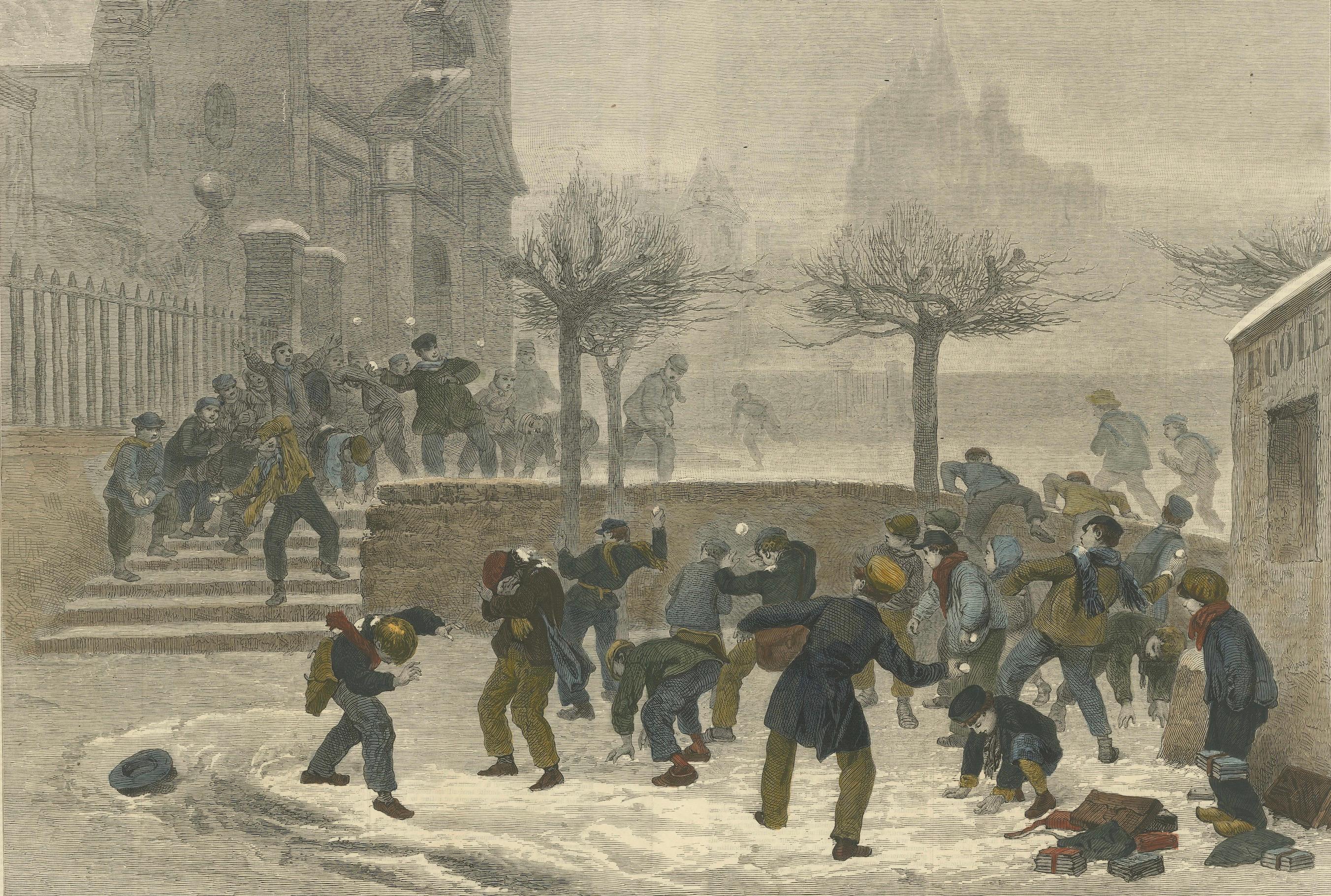Paper Snowballing by Edouard Frère, Published in The Illustrated London News, 1876 For Sale