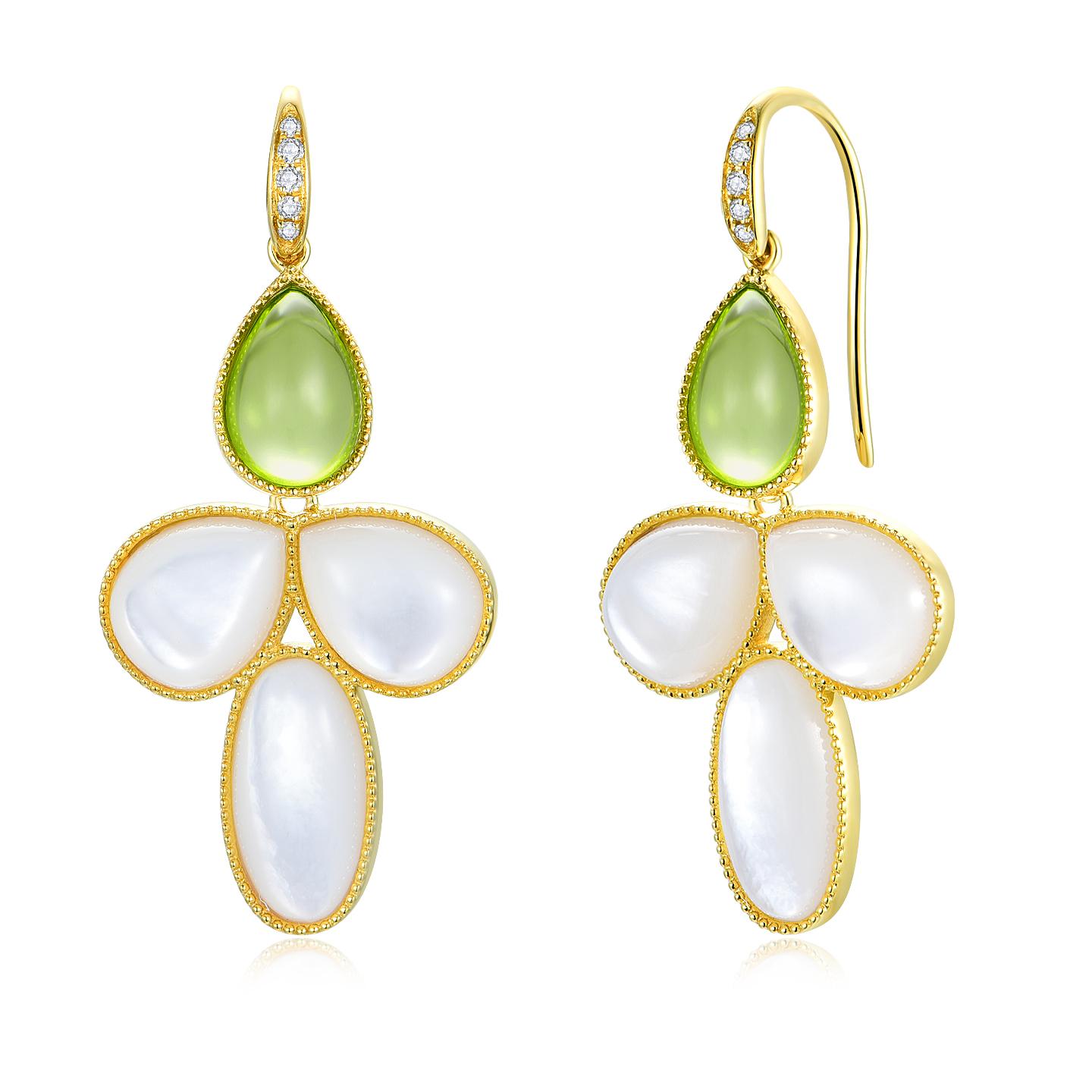 SnowDrop Flower Peridot & Mother of Pearl Diamond Convertible Drop Earrings