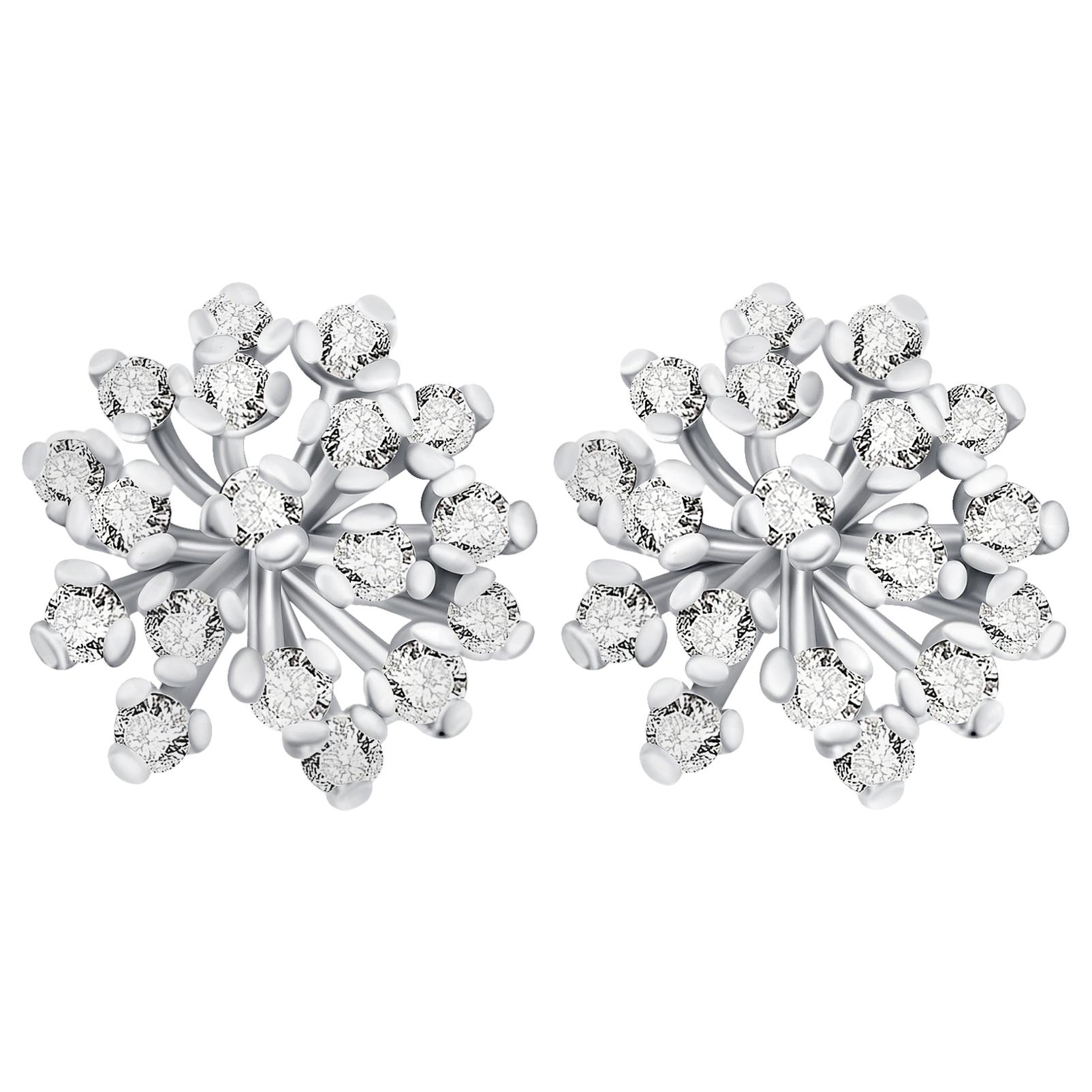 "Snowflake" 14 Karat White Gold Diamond Stud Earrings