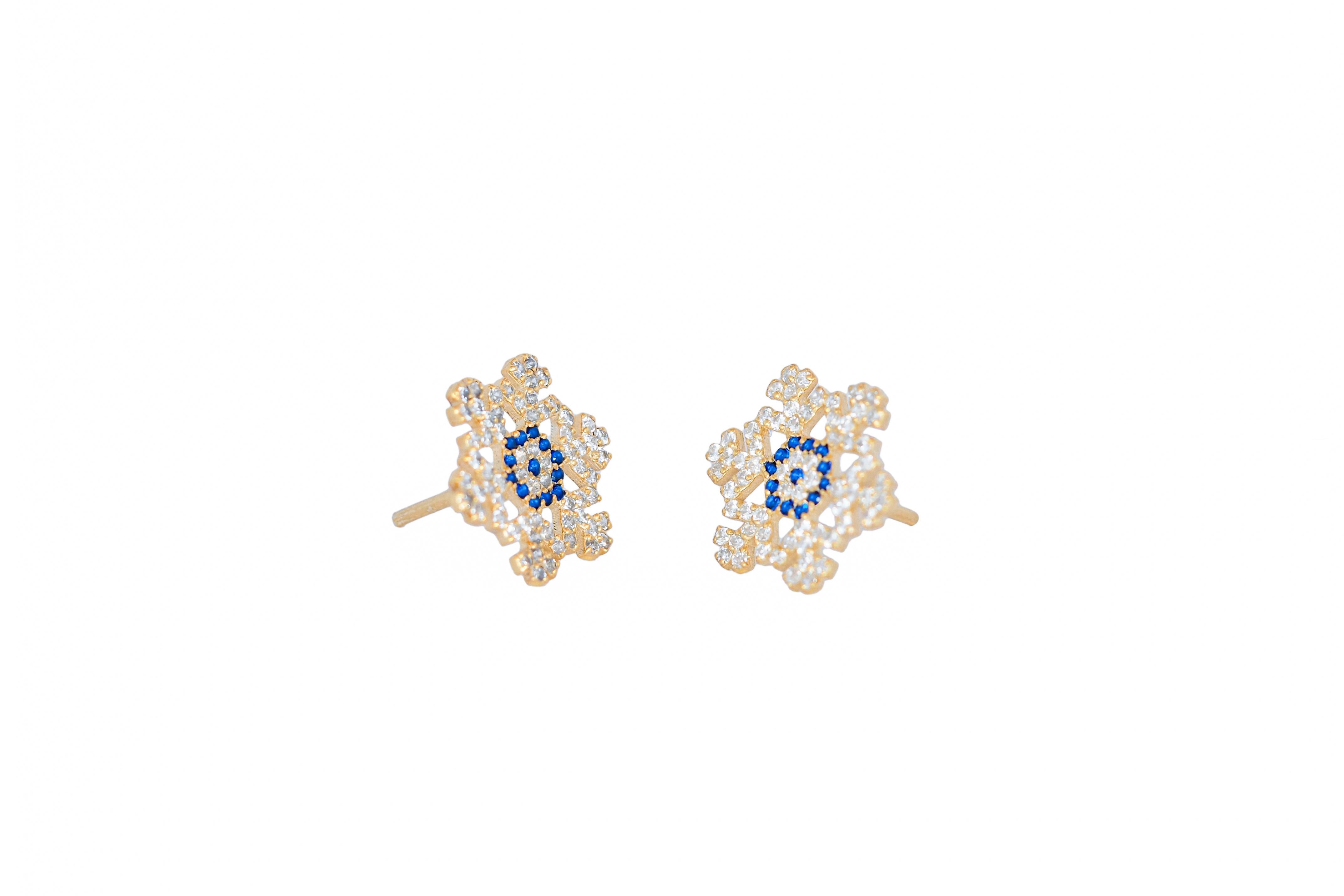 Snowflake 14k gold studs.  For Sale 1