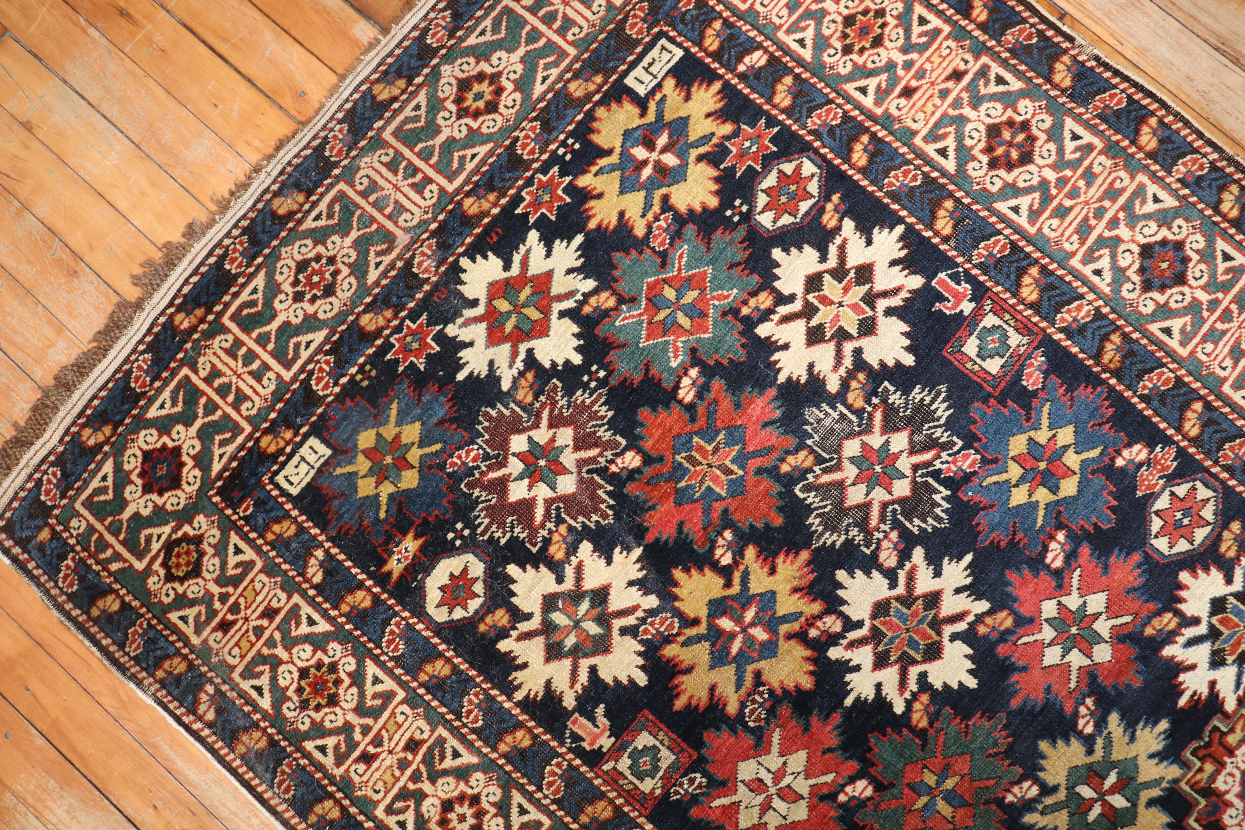 Hand-Knotted Snowflake Antique Shirvan Caucasian Runner For Sale