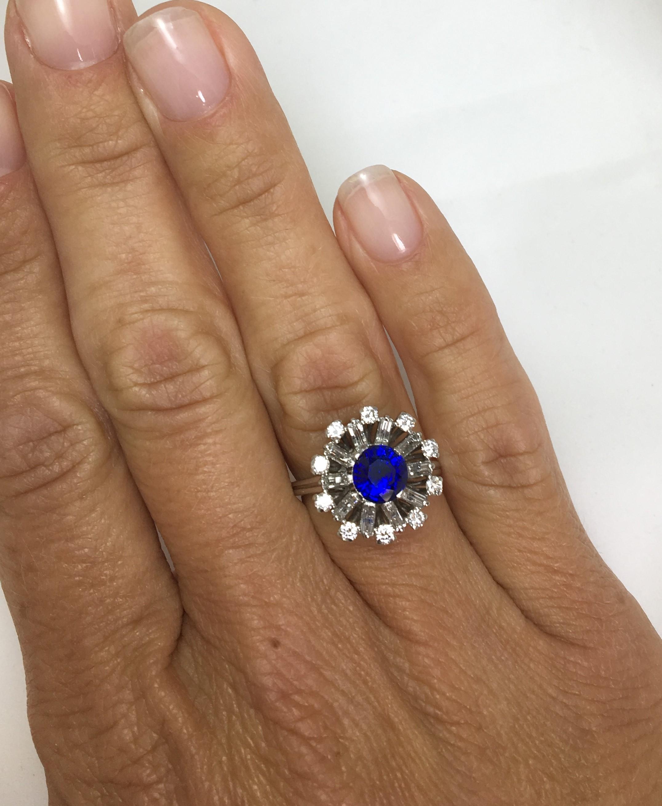 Women's or Men's Diamond and Sapphire Platinum Cocktail Ring For Sale