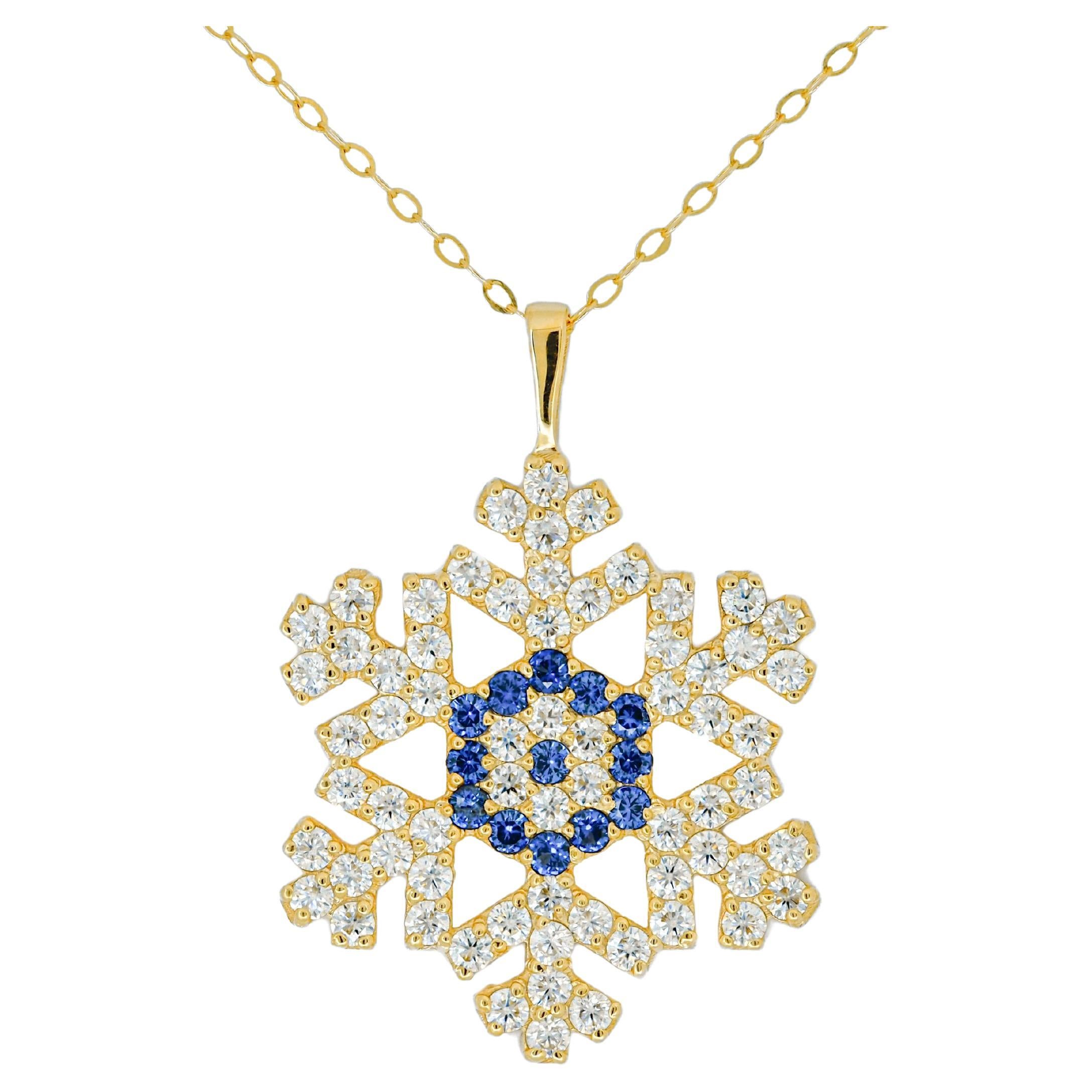 Snowflake charm necklace in 14k solid gold.  For Sale