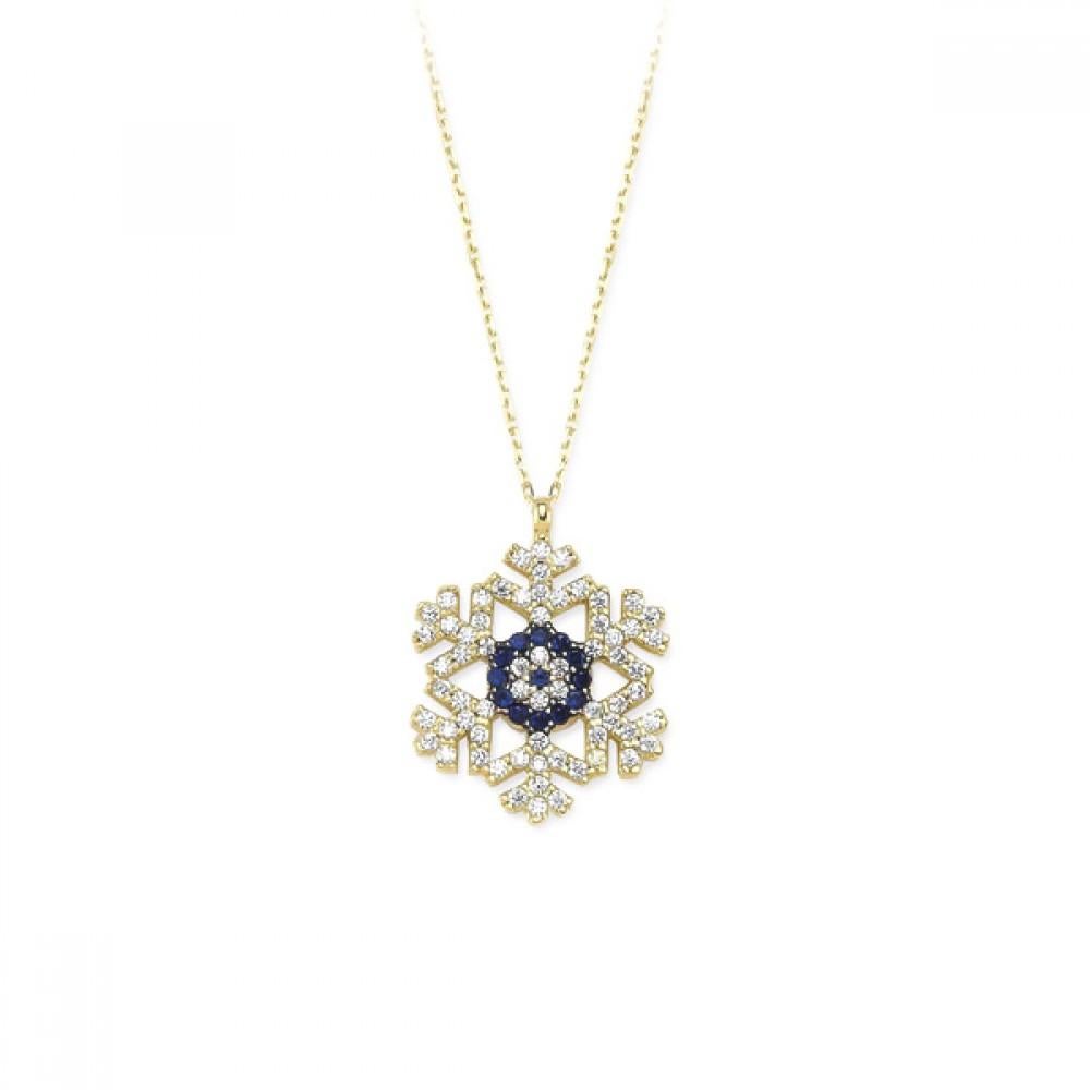 Modern Snowflake charm necklace in 14k solid gold. Gold Snowflake Pendant.