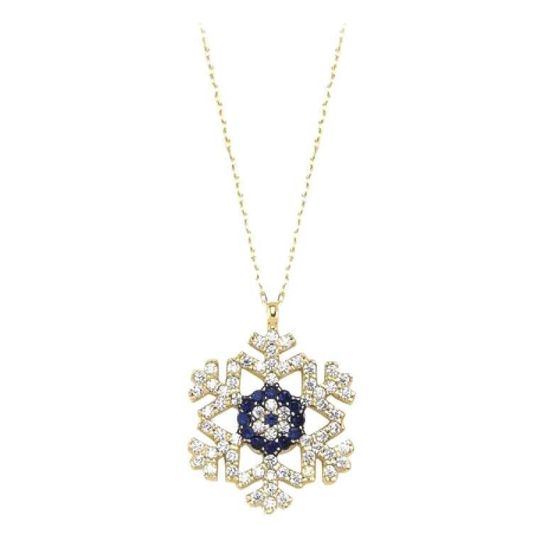 Schneeflocken-Anhänger-Halskette aus 14k massivem Gold. Gold Schneeflocken-Anhänger.