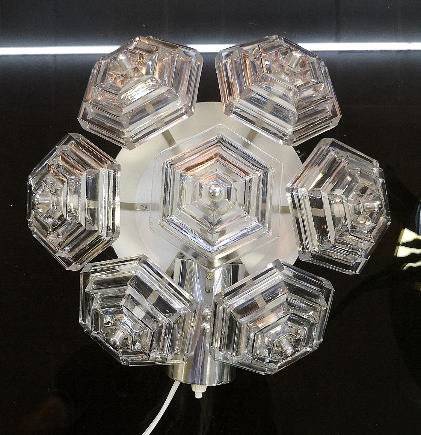 Snowflake Design Glass Vintage Wall Light, 1970s 6