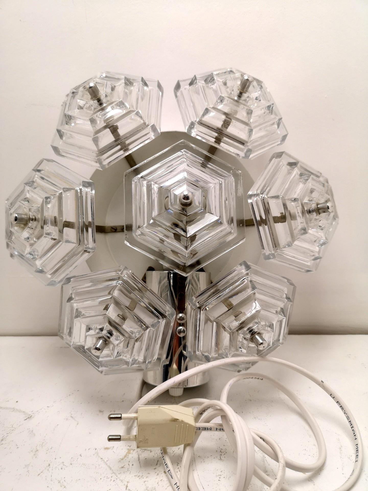 Snowflake Design Glass Vintage Wall Light, 1970s In Good Condition In Budapest, HU