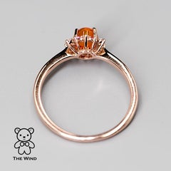 Snowflake Design Mexican Fire Opal Diamond and Pink Sapphire Ring 14K Rose Gold