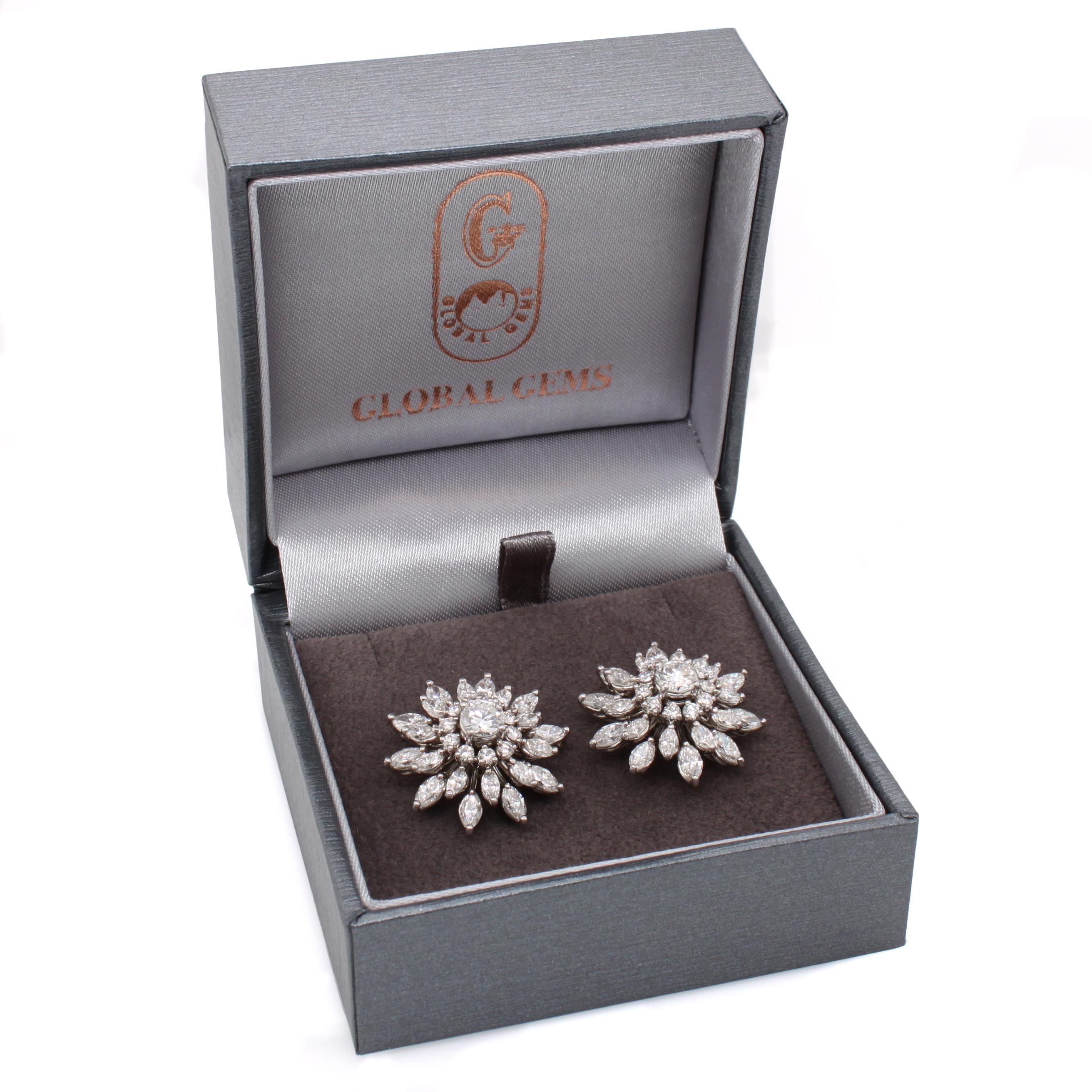 Snowflake Diamond Earrings, Brilliant and Marquise Cut In Excellent Condition In Idar-Oberstein, DE