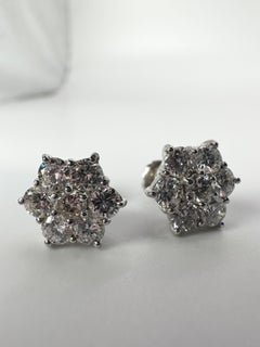 Snowflake earrings diamond earrings 14KT white gold screw backs 1ct