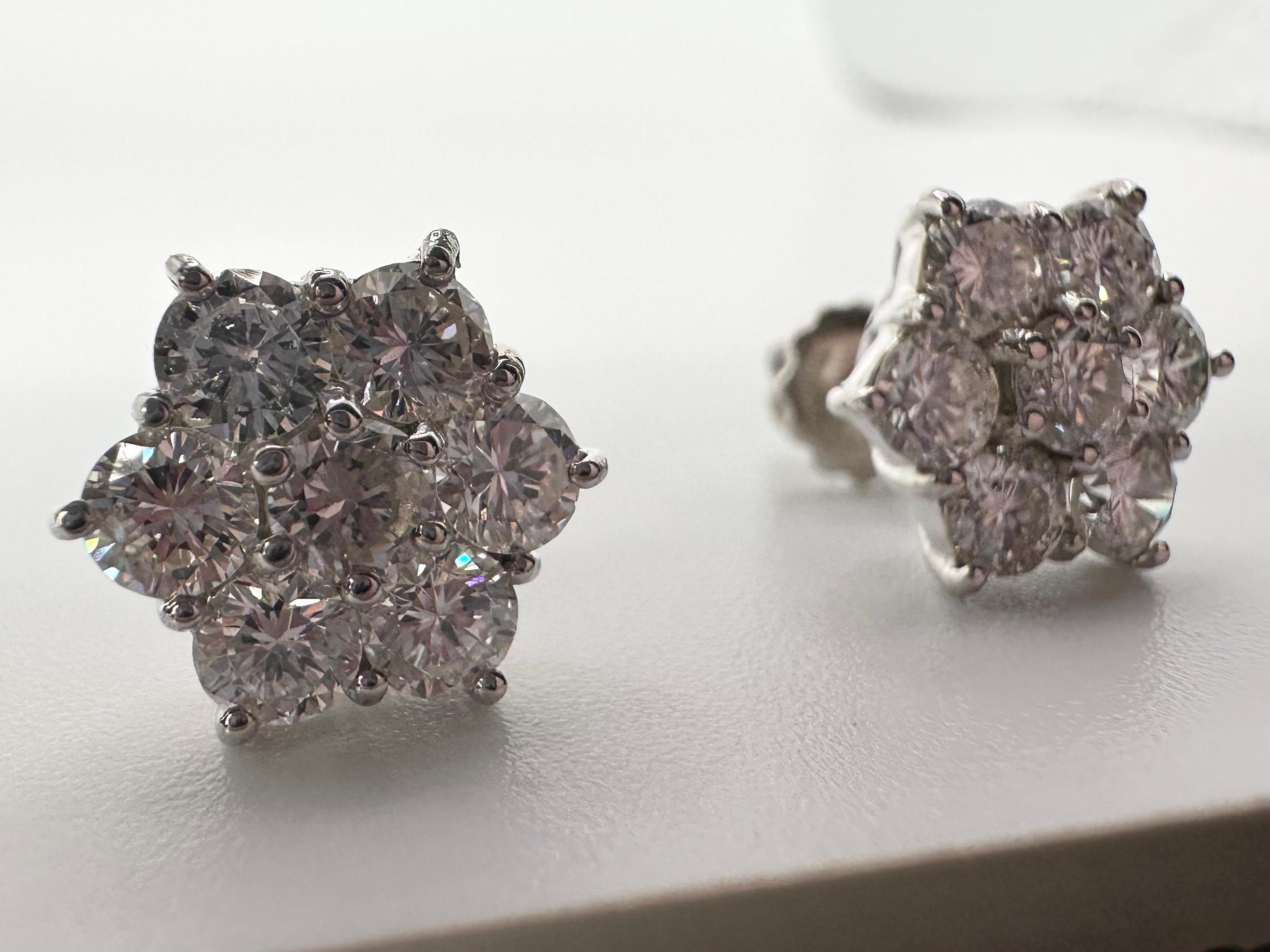 Women's or Men's Snowflake earrings diamond earrings 14KT white gold screw backs 1ct For Sale