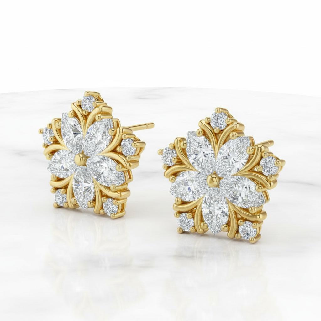 Moderne Boucles d'oreilles flocon de neige en or 14k en vente