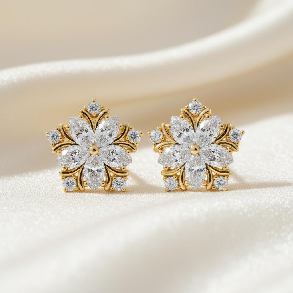 Boucles d'oreilles flocon de neige en or 14k Neuf - En vente à Istanbul, TR