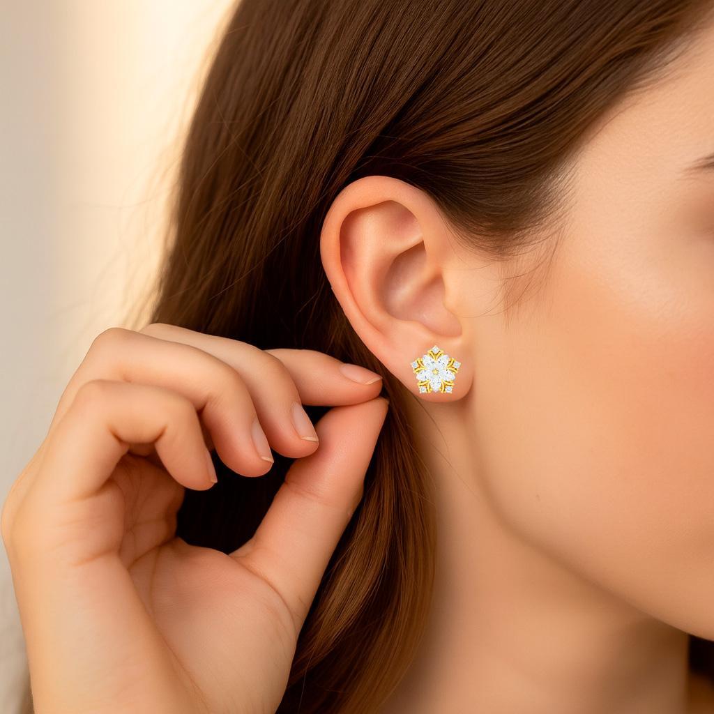 Boucles d'oreilles flocon de neige en or 14k en vente 2