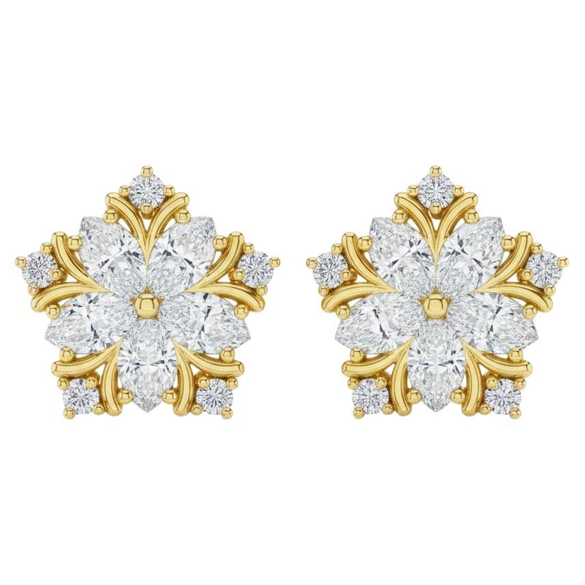 Snowflake earrings studs in 14k gold