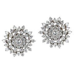 Vintage Snowflake Floral Diamond Earrings, 14 Karat White Gold