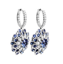 Snowflake Halo Earring with Blue Sapphires and Diamonds