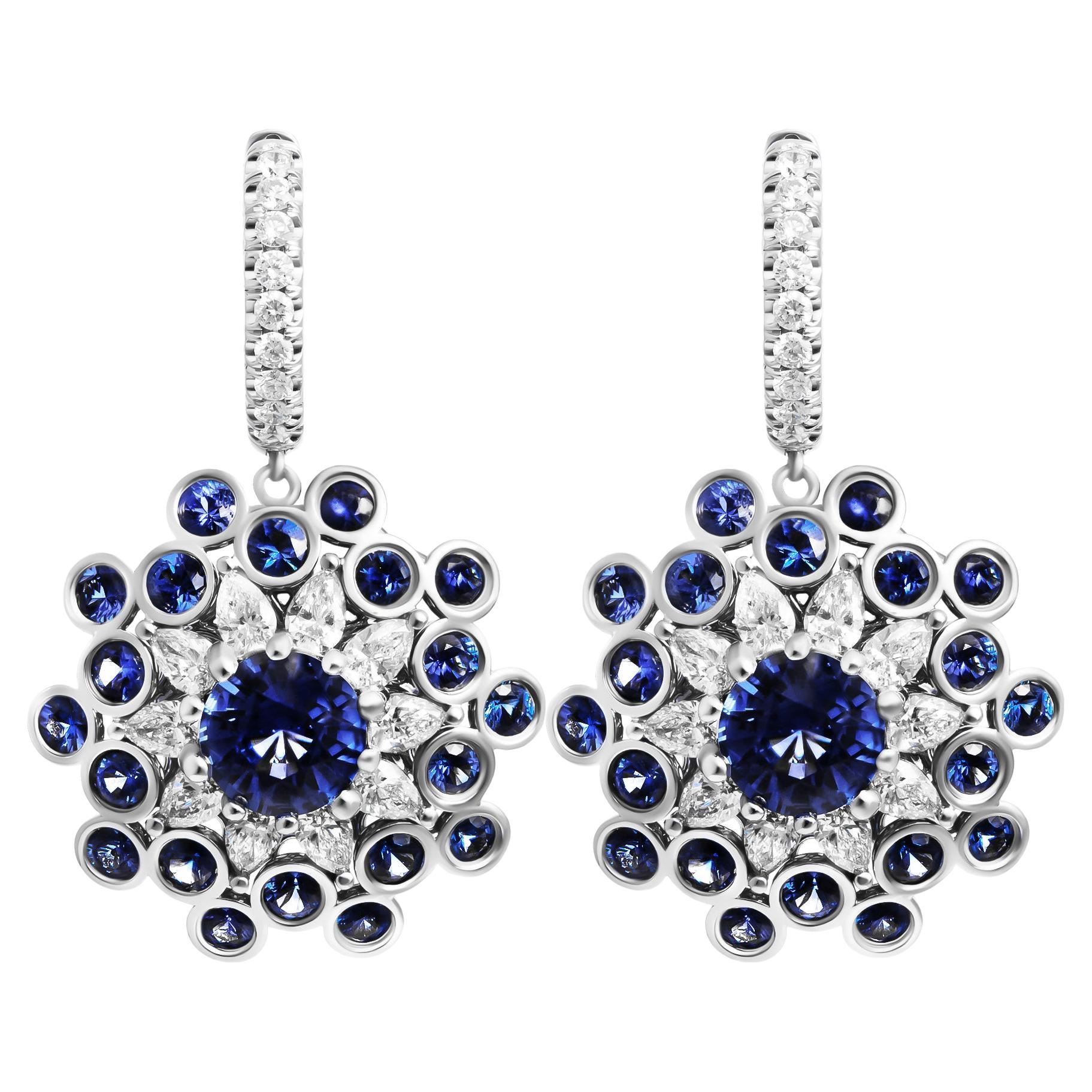 Snowflake Halo Earring with Blue Sapphires and Diamonds