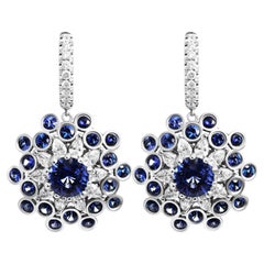 Snowflake Halo Earring with Blue Sapphires and Diamonds