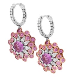 Snowflake Halo Earring with Pink Sapphires and Diamonds
