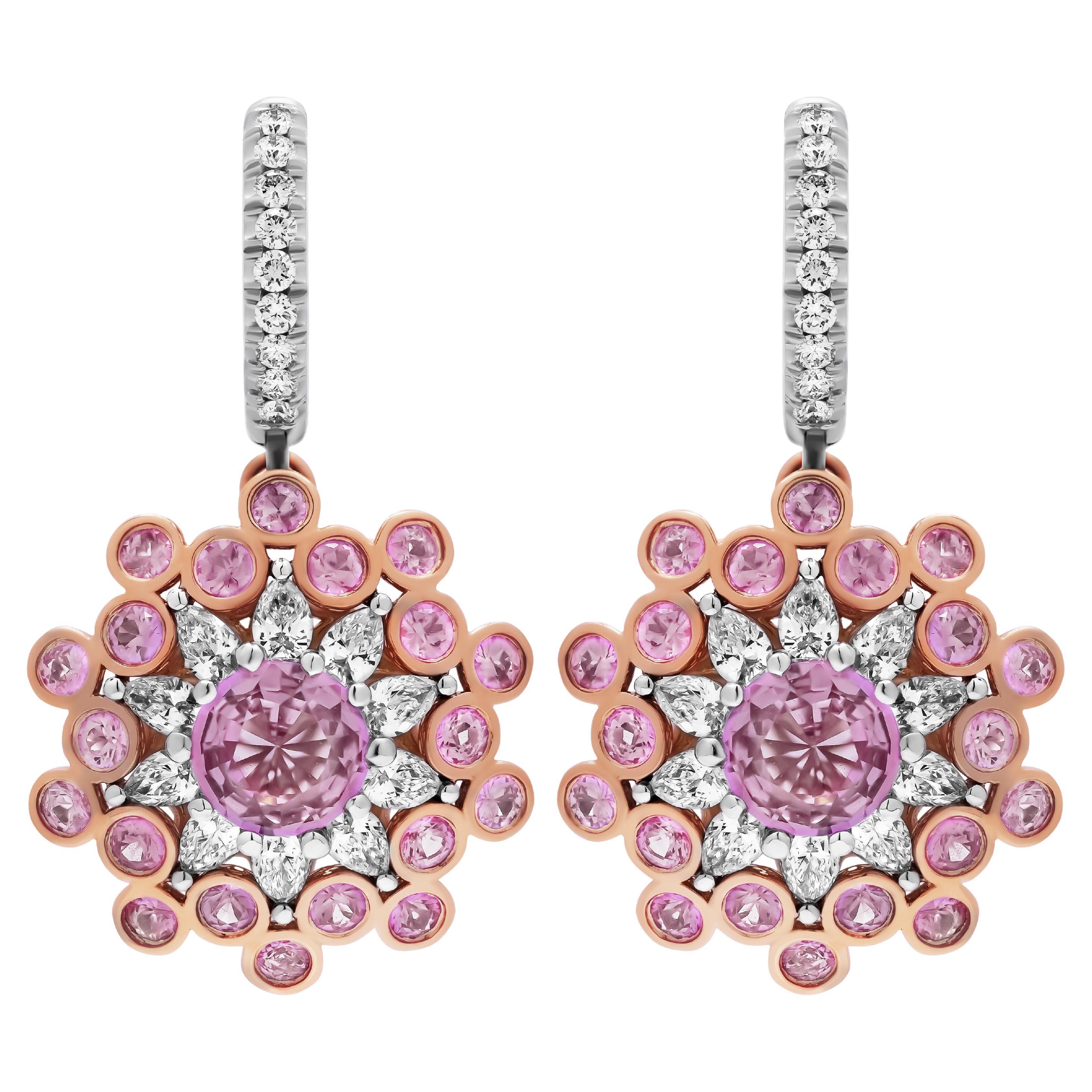 Snowflake Halo Earring with Pink Sapphires and Diamonds