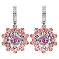 Schneeflocken-Halo-Ohrring mit rosa Saphiren und Diamanten