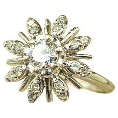 Snowflake Motif Diamond 14k White Gold Engagement or Cocktail Ring, Signed BH
