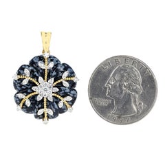 Snowflake Obsidian Carved Floral Pendant with 14k Gold and Diamonds