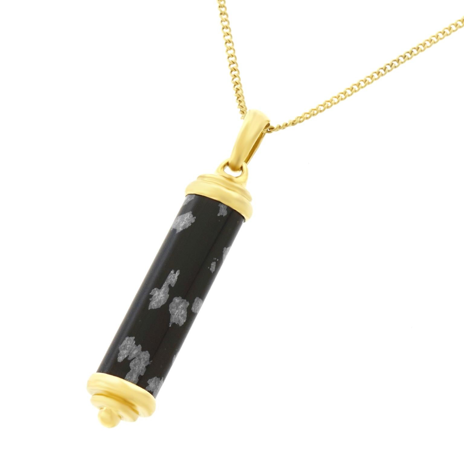 Snowflake Obsidian Gold Pendant In Excellent Condition In Litchfield, CT