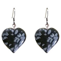 Snowflake Obsidian Heart Sterling Silver Drop Earrings by nlanlaVictory