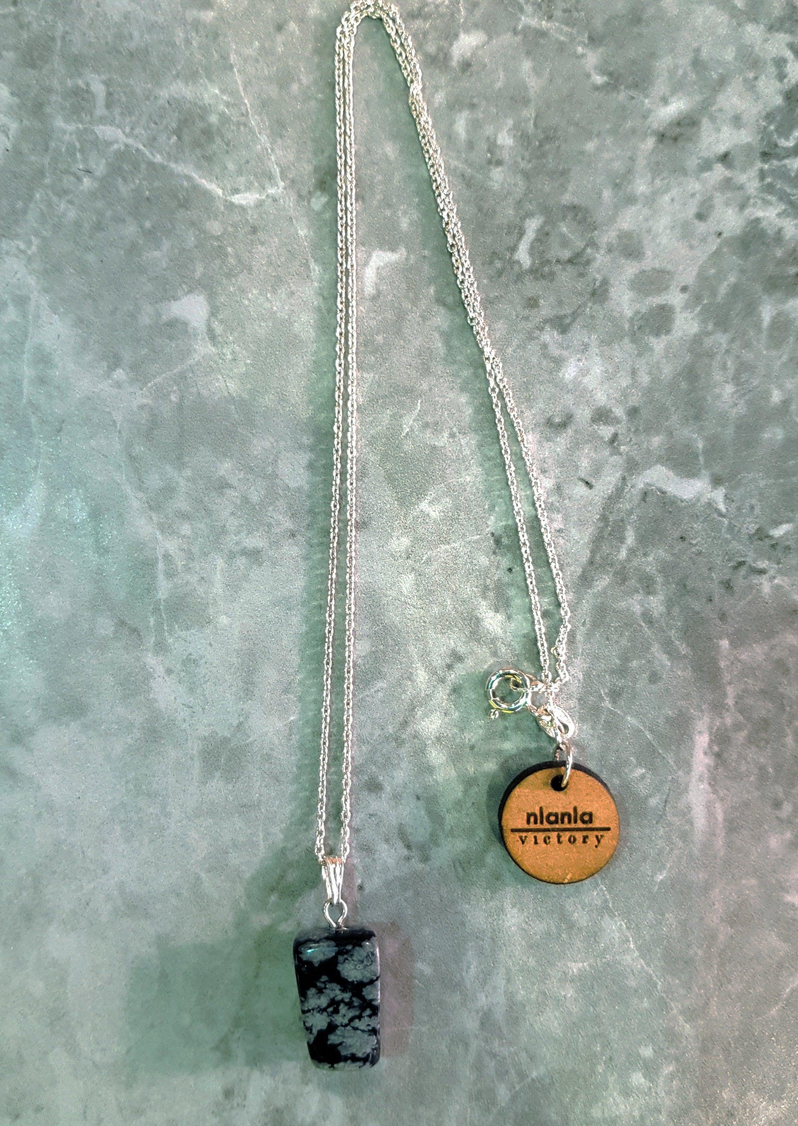 Snowflake Obsidian Sterling Silver Necklace, Raw Gemstone Pendant In New Condition For Sale In London, GB