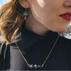 Snowflake Obsidian Yellow Gold Vermeil Necklace, Snowflake Obsidian Bar Necklace