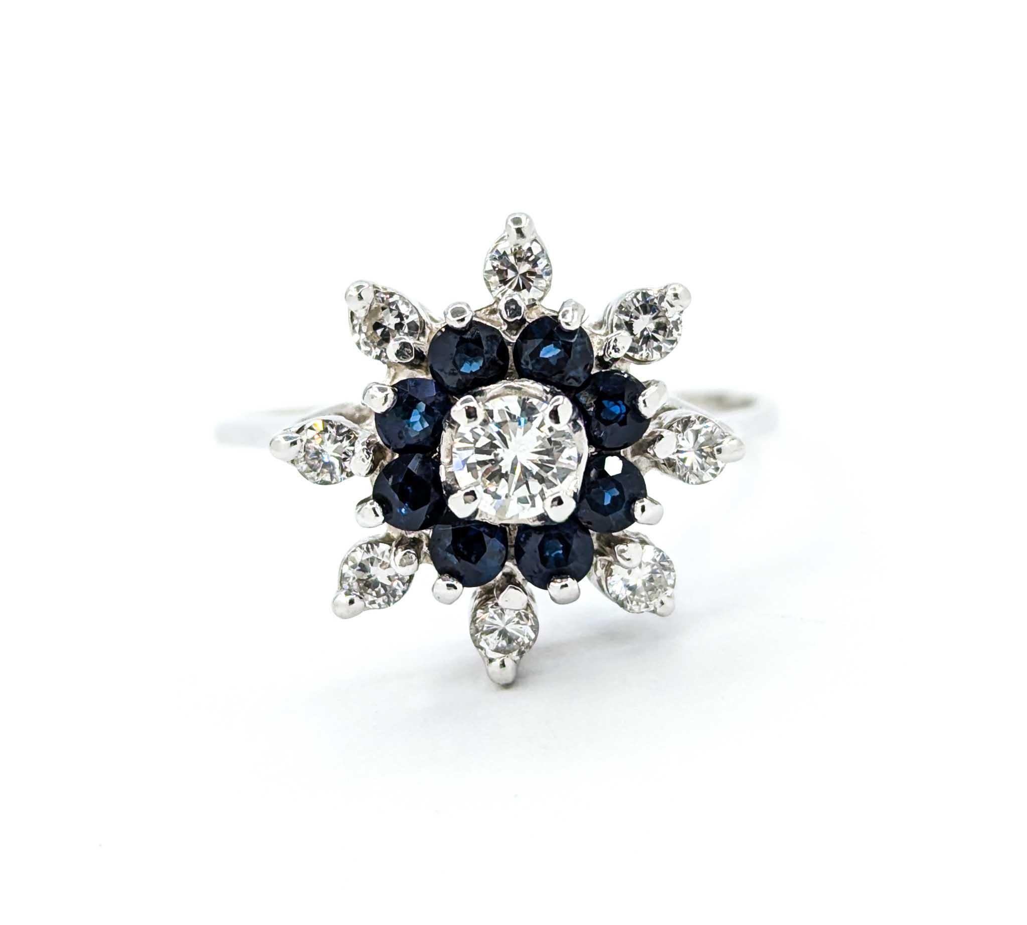 For Sale:  Snowflake Sapphire and Diamond Ring in 14k White Gold 10