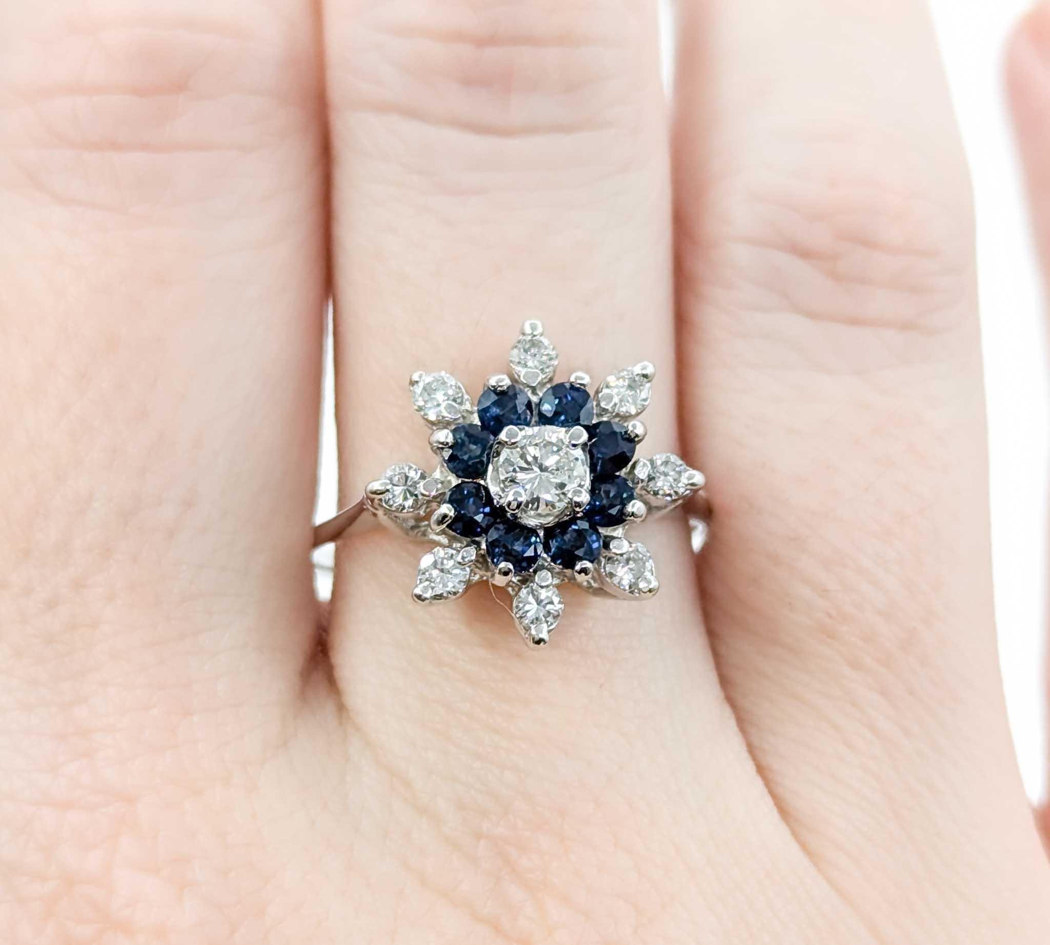 For Sale:  Snowflake Sapphire and Diamond Ring in 14k White Gold 2