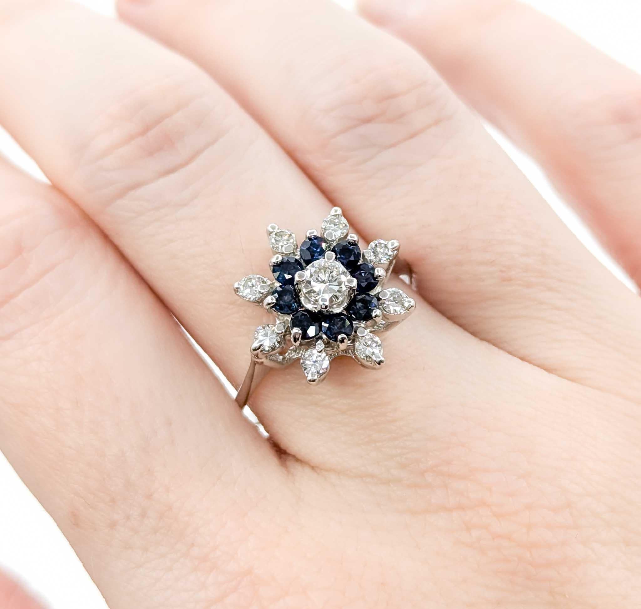 For Sale:  Snowflake Sapphire and Diamond Ring in 14k White Gold 3