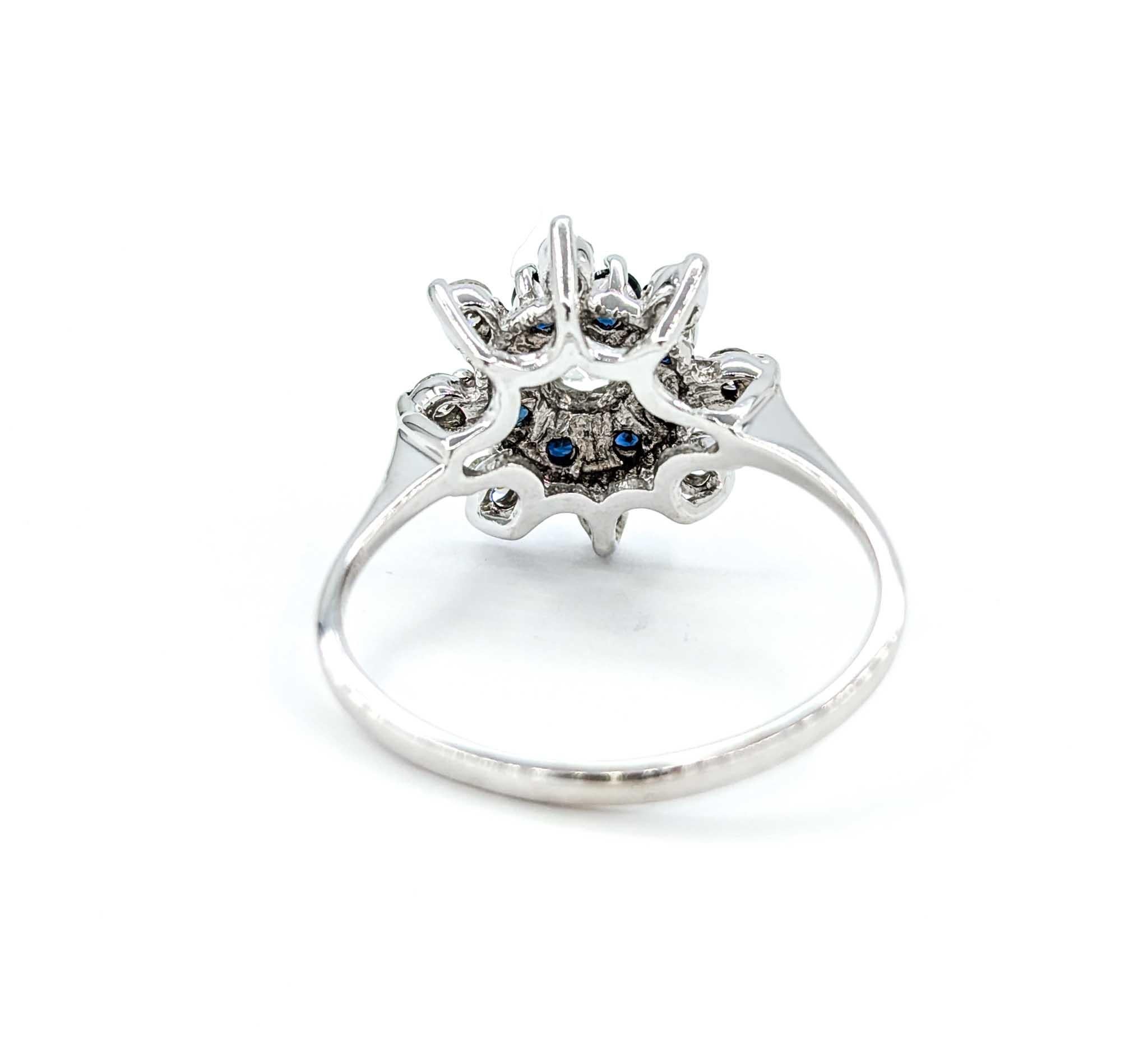For Sale:  Snowflake Sapphire and Diamond Ring in 14k White Gold 7