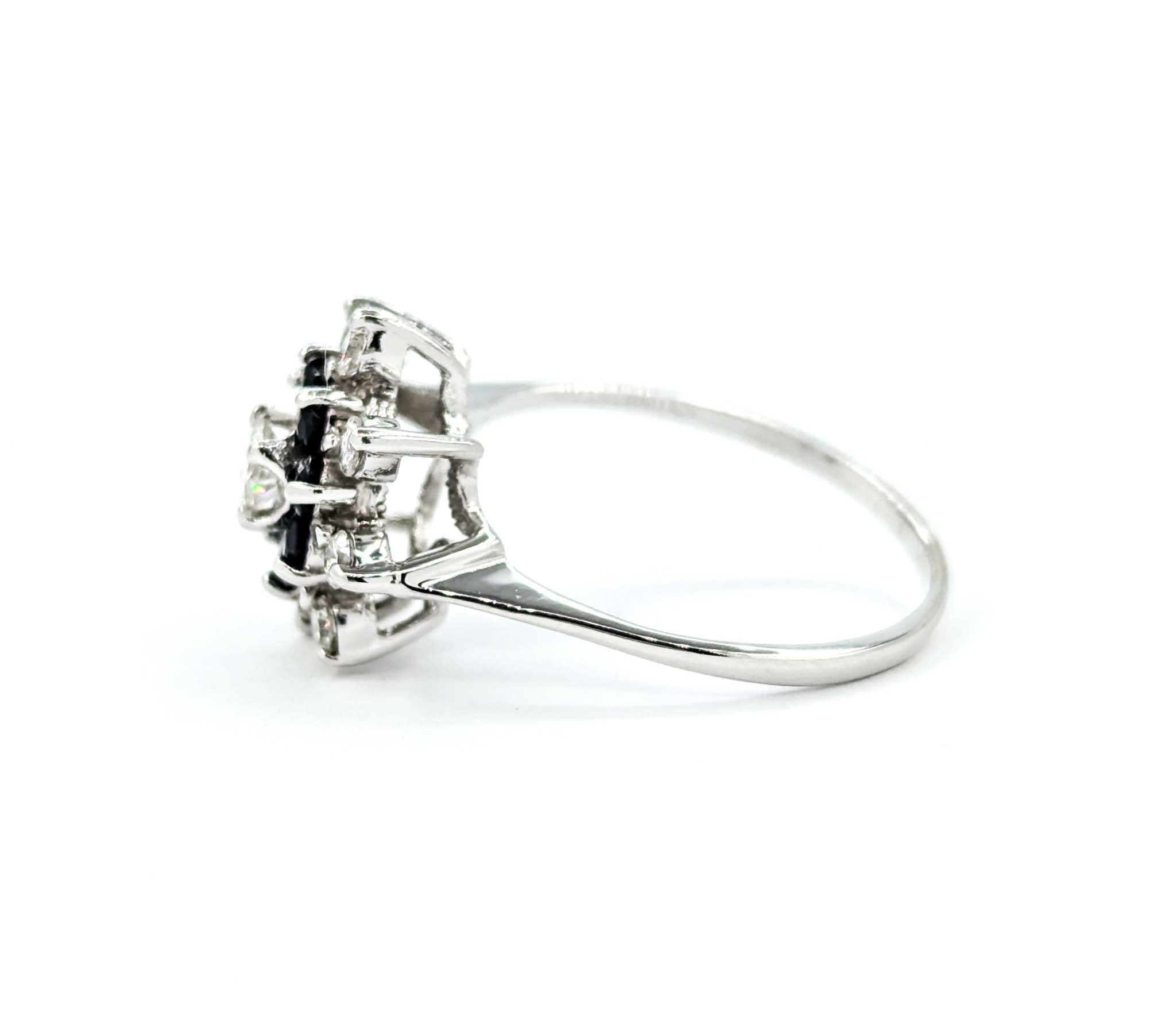 For Sale:  Snowflake Sapphire and Diamond Ring in 14k White Gold 8