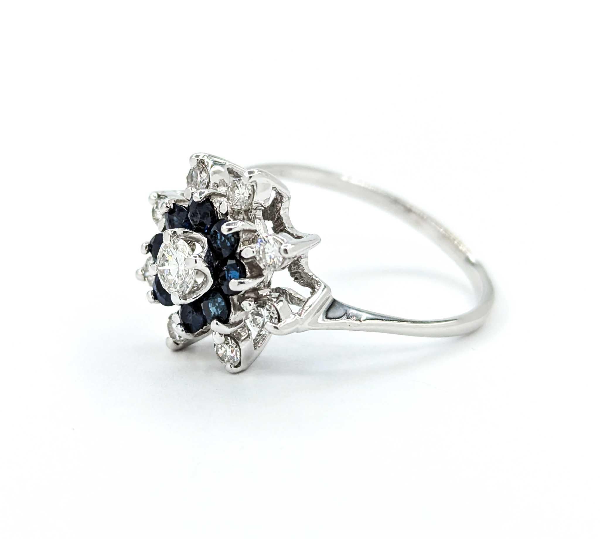 For Sale:  Snowflake Sapphire and Diamond Ring in 14k White Gold 9