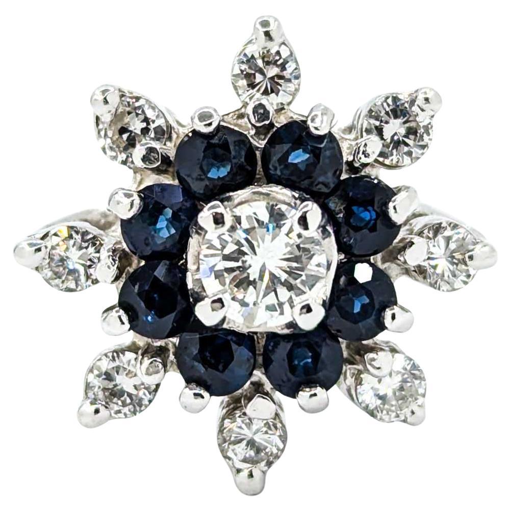 Snowflake Sapphire and Diamond Ring in 14k White Gold