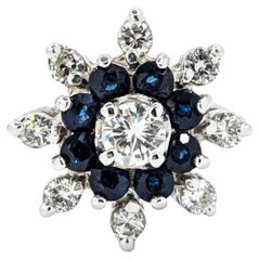 Snowflake Sapphire and Diamond Ring in 14k White Gold