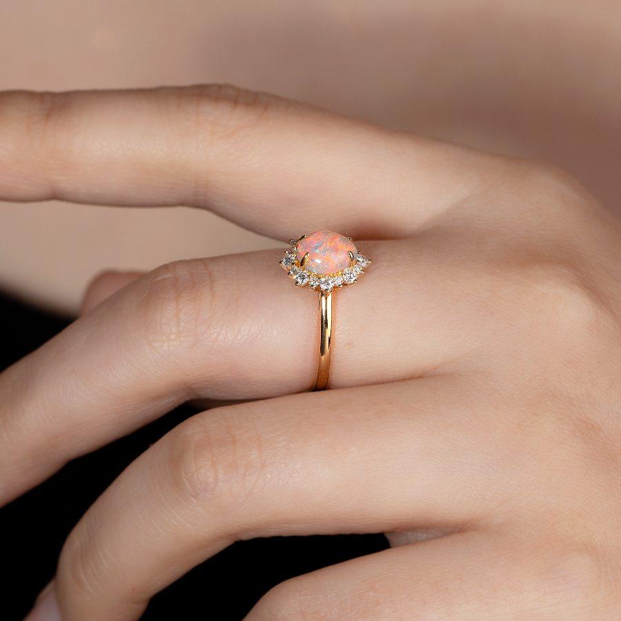 Women's Snowflake Semi Black Opal & Diamond Engagement Ring 18K Yellow Gold For Sale