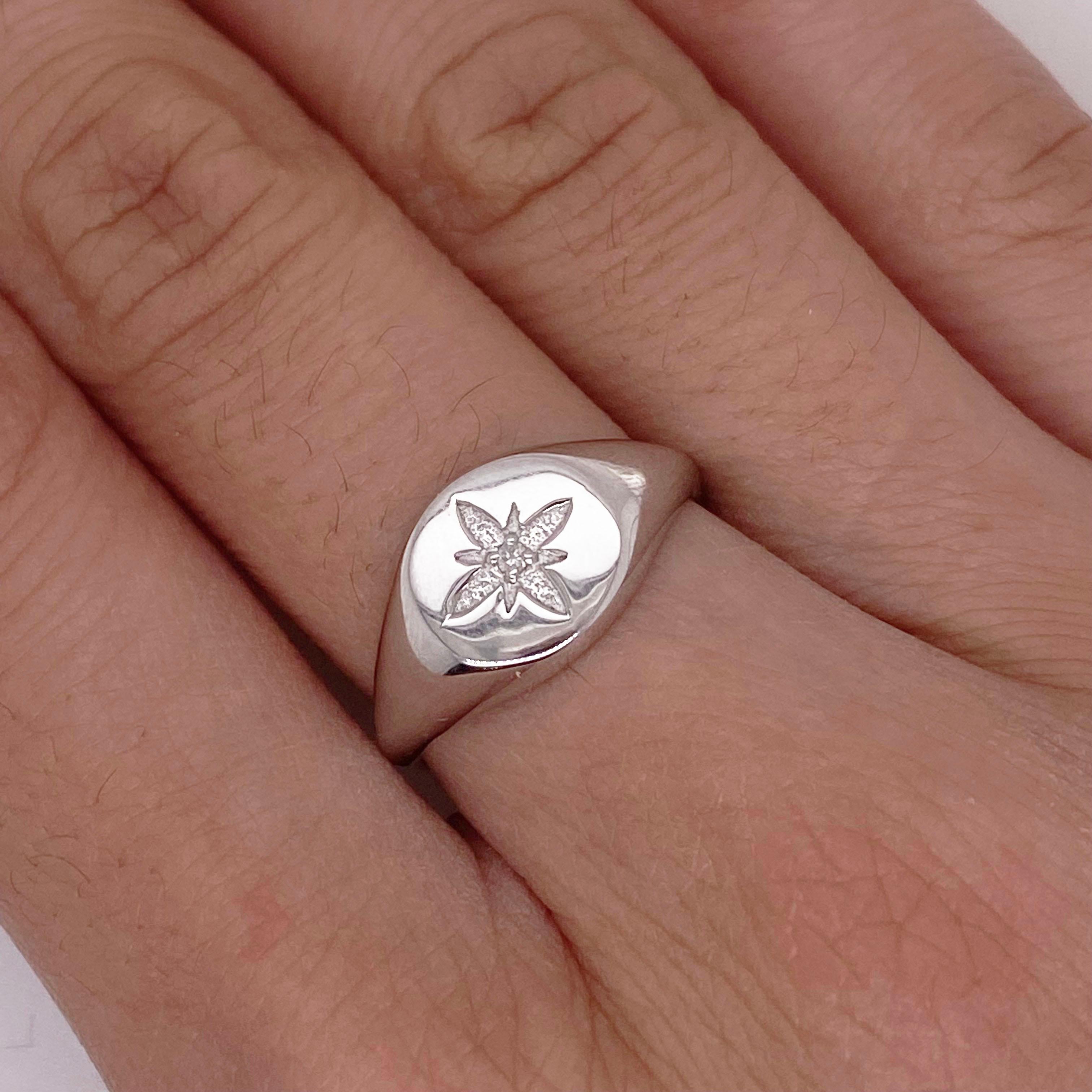For Sale:  Snowflake Signet Ring, Flower Signet Sterling Silver Ring 4