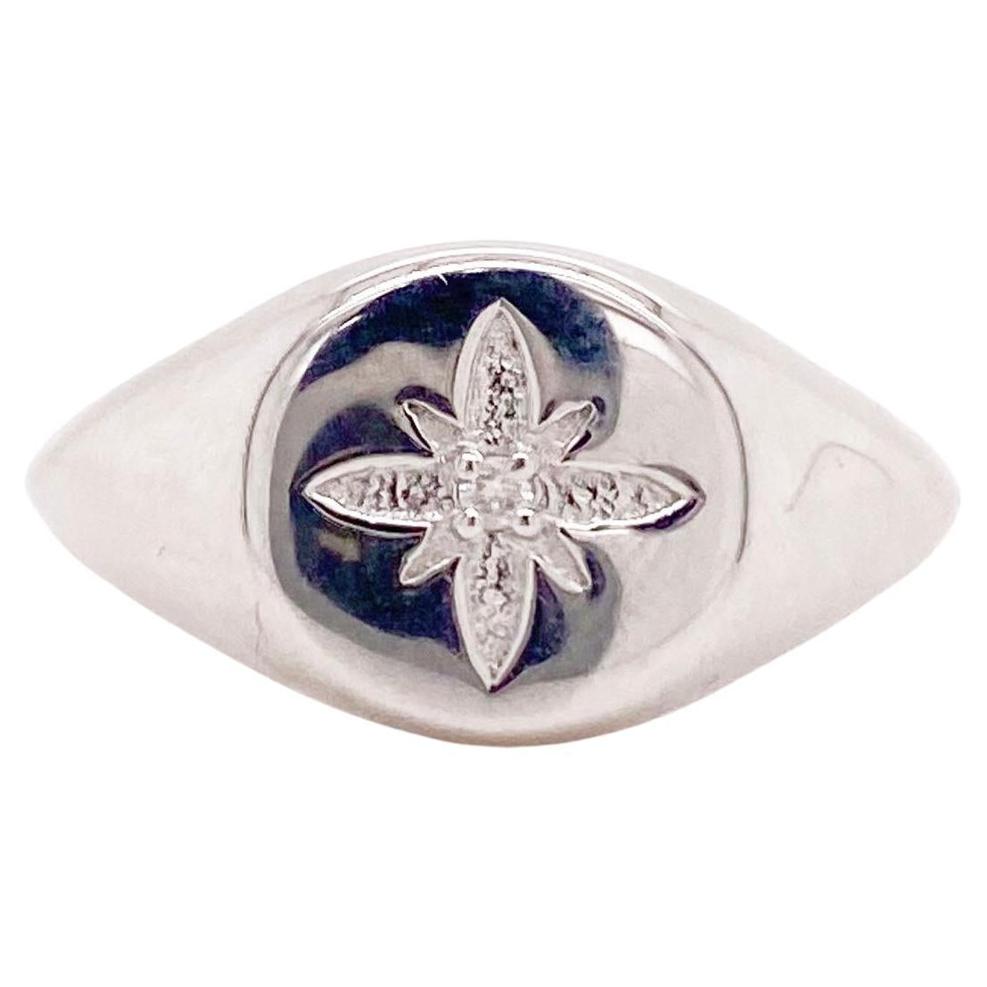 For Sale:  Snowflake Signet Ring, Flower Signet Sterling Silver Ring