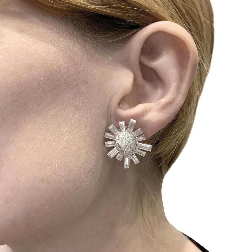 Snowflakes Clip-On Earrings, Platinum and Diamonds 5