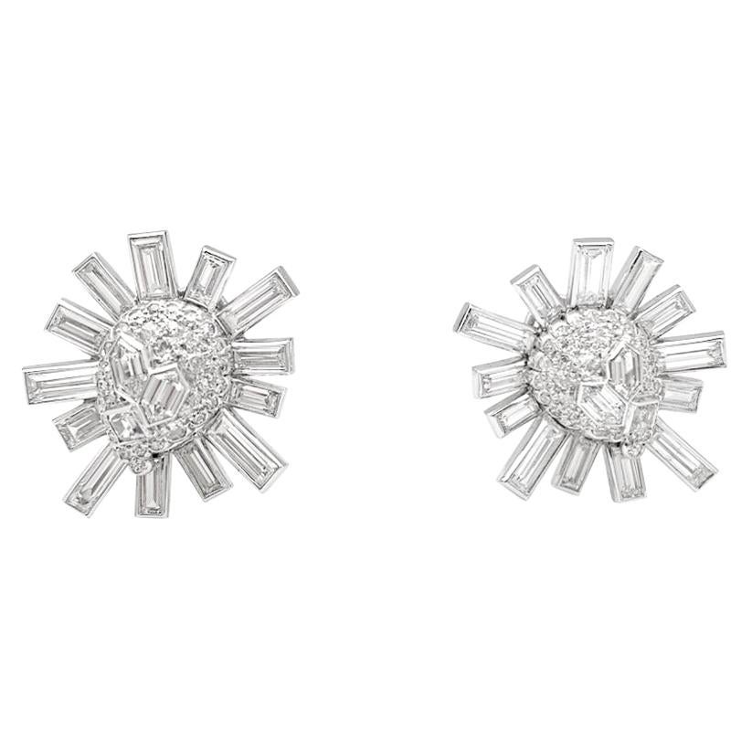 Snowflakes Clip-On Earrings, Platinum and Diamonds