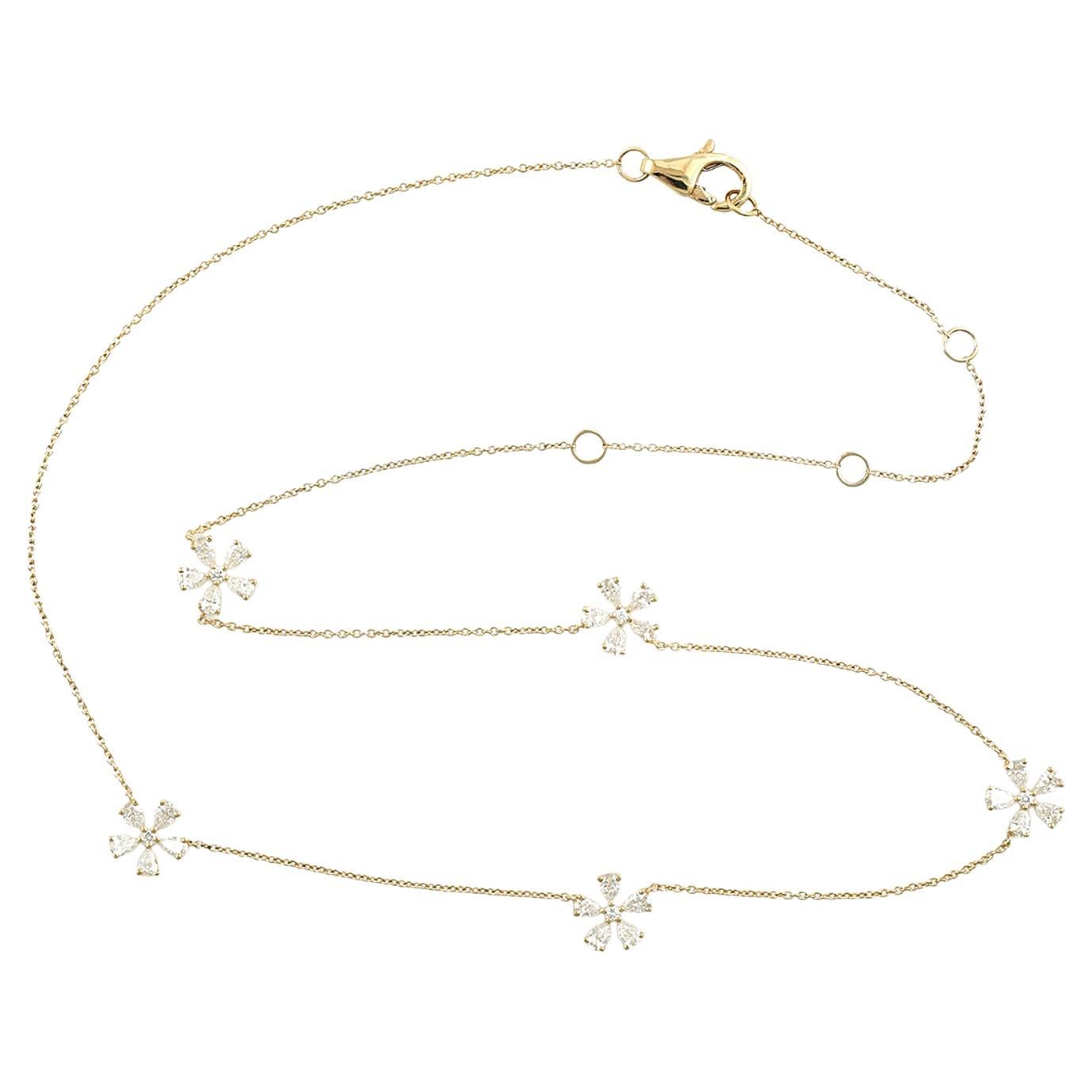 Snowflakes Diamond Chain Necklace Made In 18k White Gold