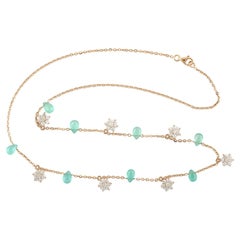 Snowflakes Diamond & Pear Shaped Emerald Chain Necklace Made In 18k Rose Gold