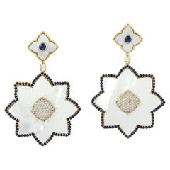 Snowflakes MOP Dangle Earrings With Blue Sapphire & Diamonds
