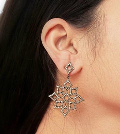 Snowflakes Pave Diamond Earrings 925 Silver Diamond Earring For Christmas Gift.