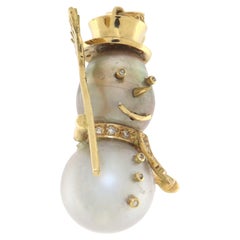 Collier pendentif de neige en or jaune 18 carats avec perles et diamants